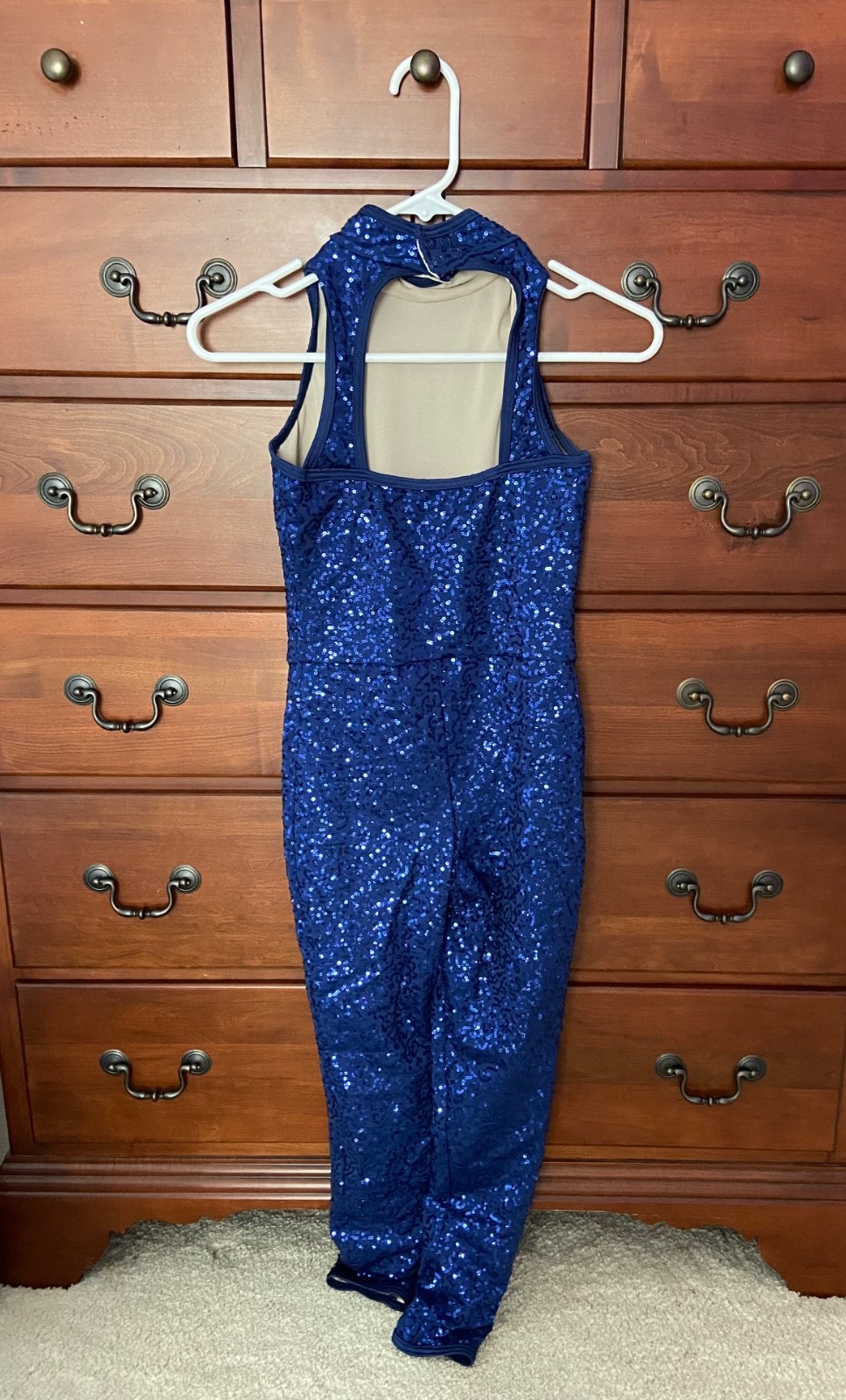 Weissman Balera Blue Sequin Mock Neck Unitard Large Child