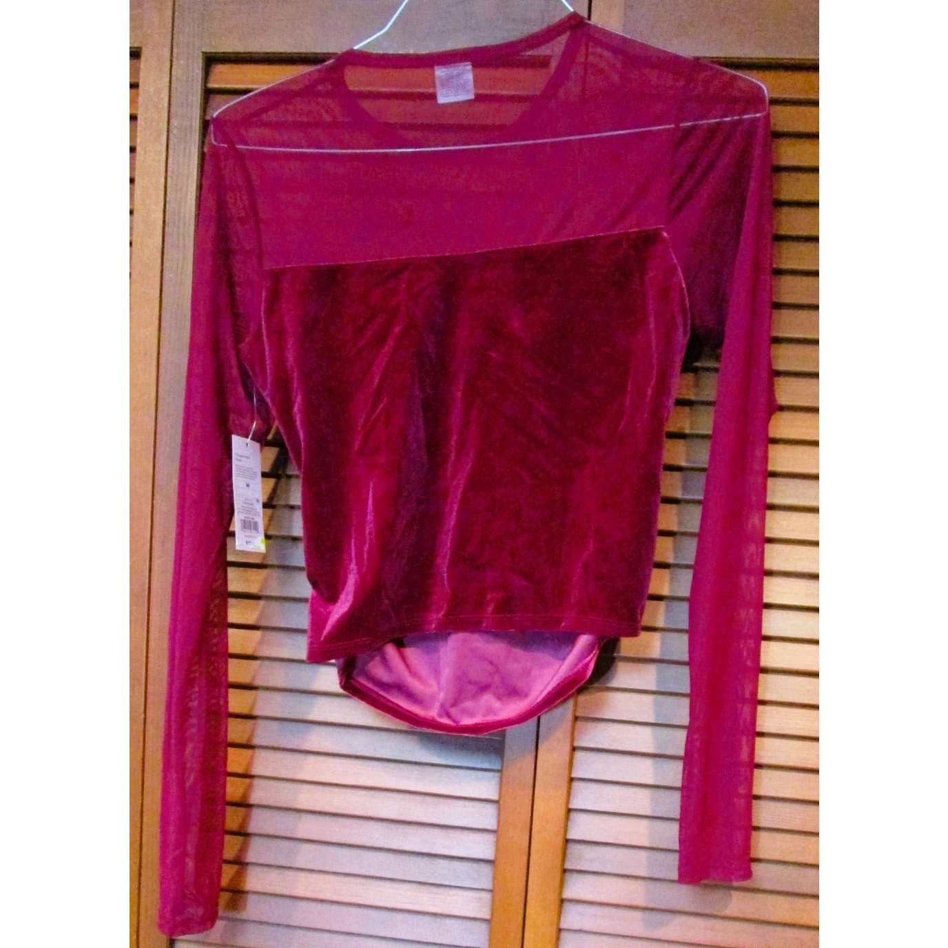 Wild Fable Women’s Burgundy Unitard Mesh Bodice & Velvet Body Long Sleeve Medium