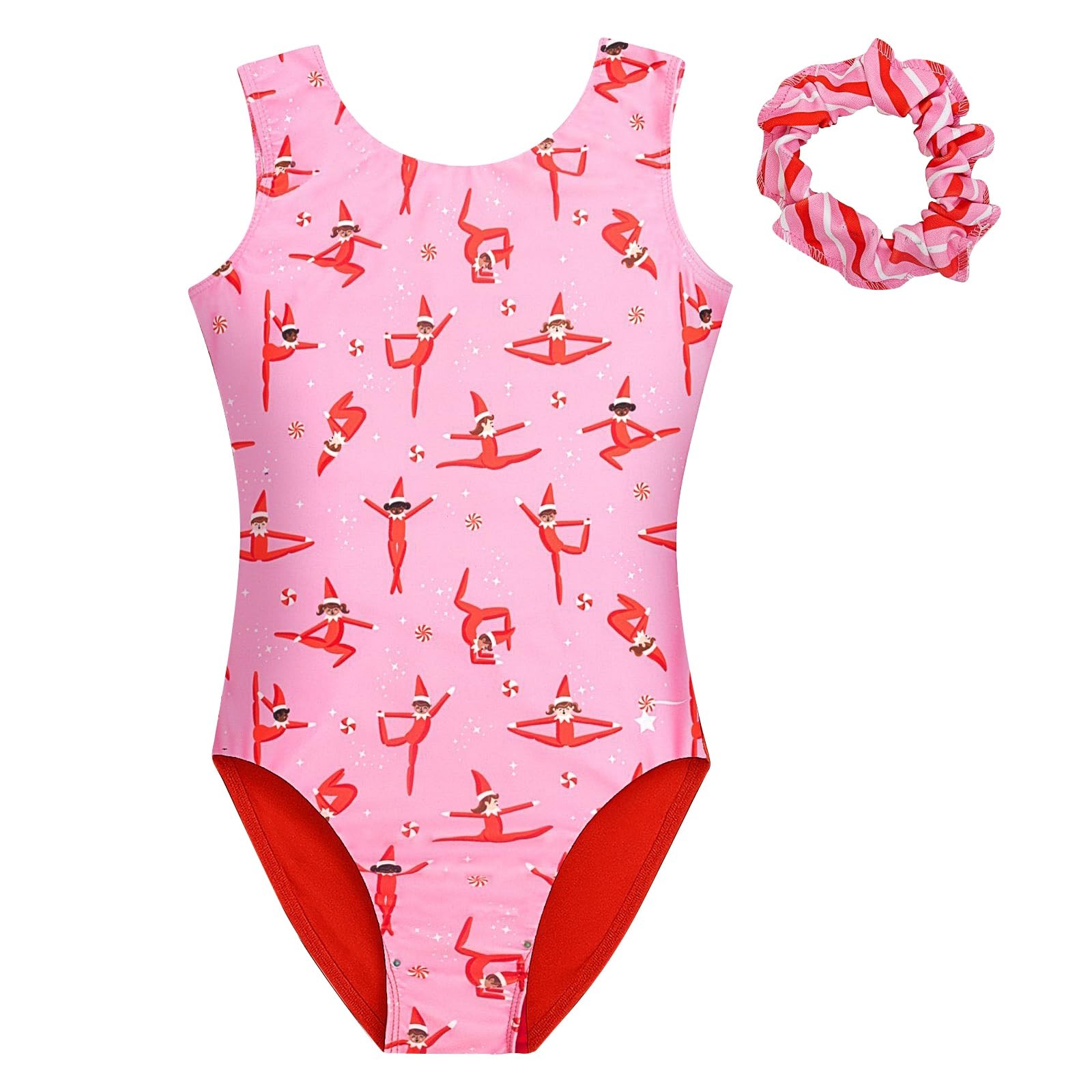 Elf on The Mat Christmas Womens Gymnastics Leotard, Pink, Adult XS