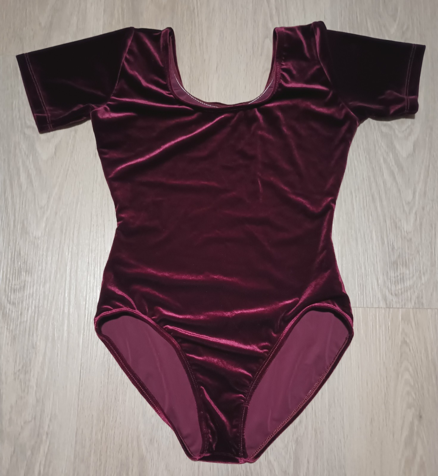 REFLEXTIONS Burgundy Red Velvet Stretch Leotard Bodysuit Dance Suit One Piece L