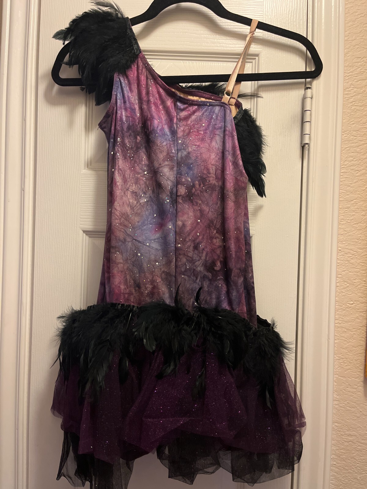 Weissman Purple Galaxy Unitard with Feathers and Tulle Skirt Adult Small