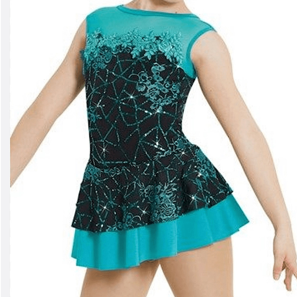 WEISSMAN Dance Costume teal aqua dress sequin Hold The Drama 12070 adult LA