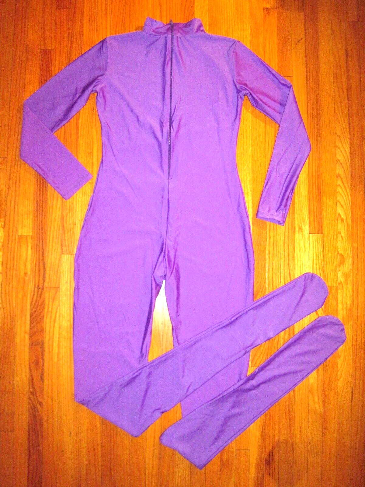 Plus Size Shiny Purple Long Sleeve T Neck Footed Unitard Jumpsuit 2XL-16-18 New
