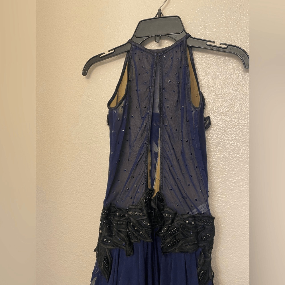 Custom navy blue Dance Costume embellished rhinestoned lyrical dress adult SA