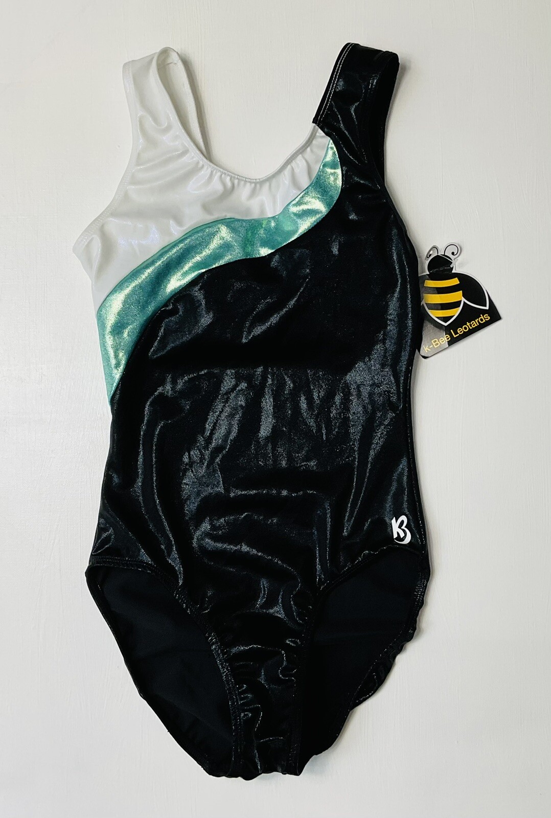 K-Bee Leotard Size Adult Medium Black White Teal Mystique AM Made In USA NWT