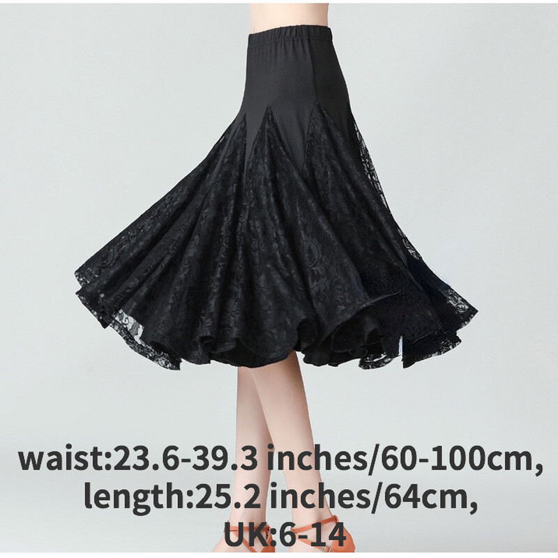 Ladies Lace Midi Dancewear Swing Dance Skirt Latin Salsa Modern Tango Ballroom