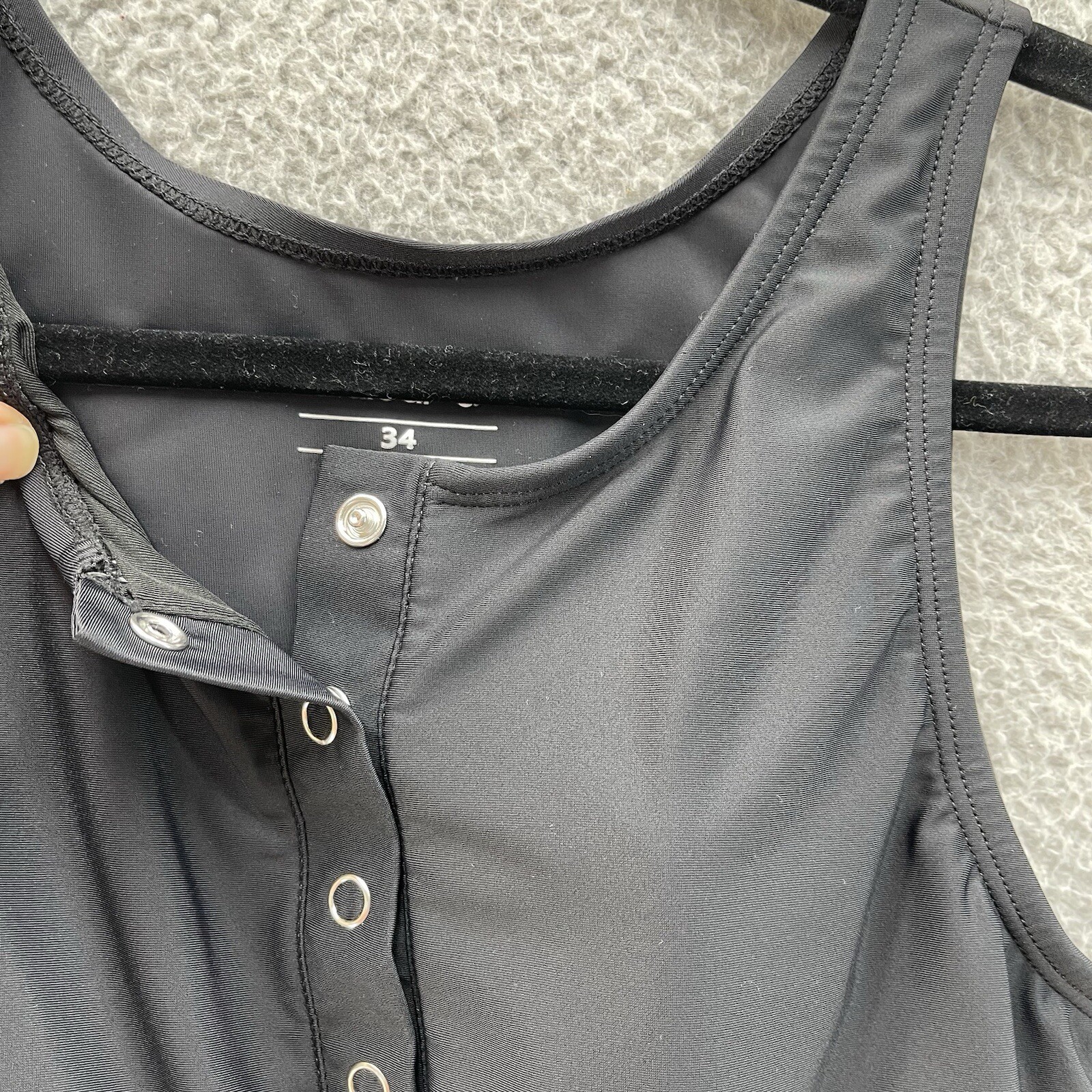 Baleaf Leotard Women 34 Black Henley Neck Performance Stretch Bodysuit Dancewear