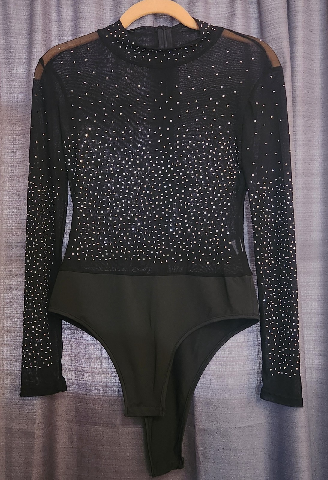 Stretchy Size Medium Leotard with Zipped Closure and Snap Crotch: Super Sheer!
