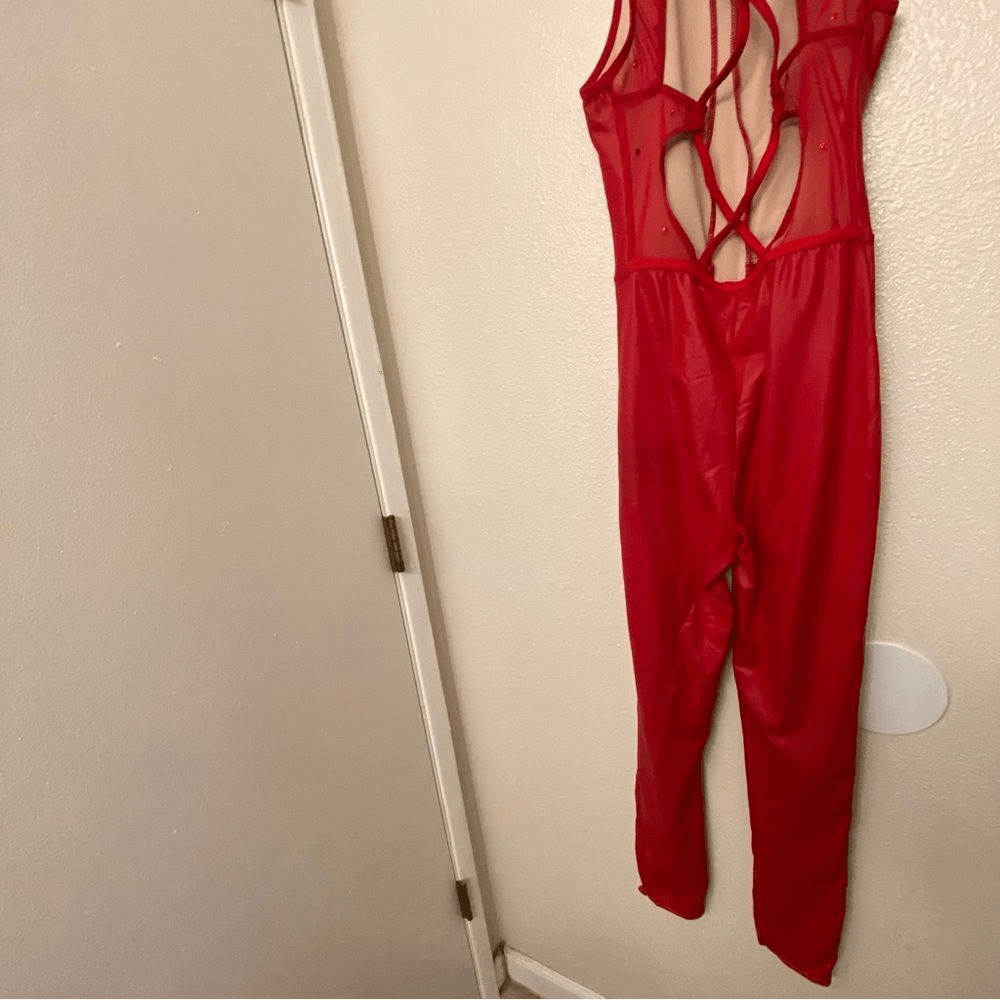 WEISSMAN Elite Dance Costume unitard mature faux leather red Debut 15882 SA