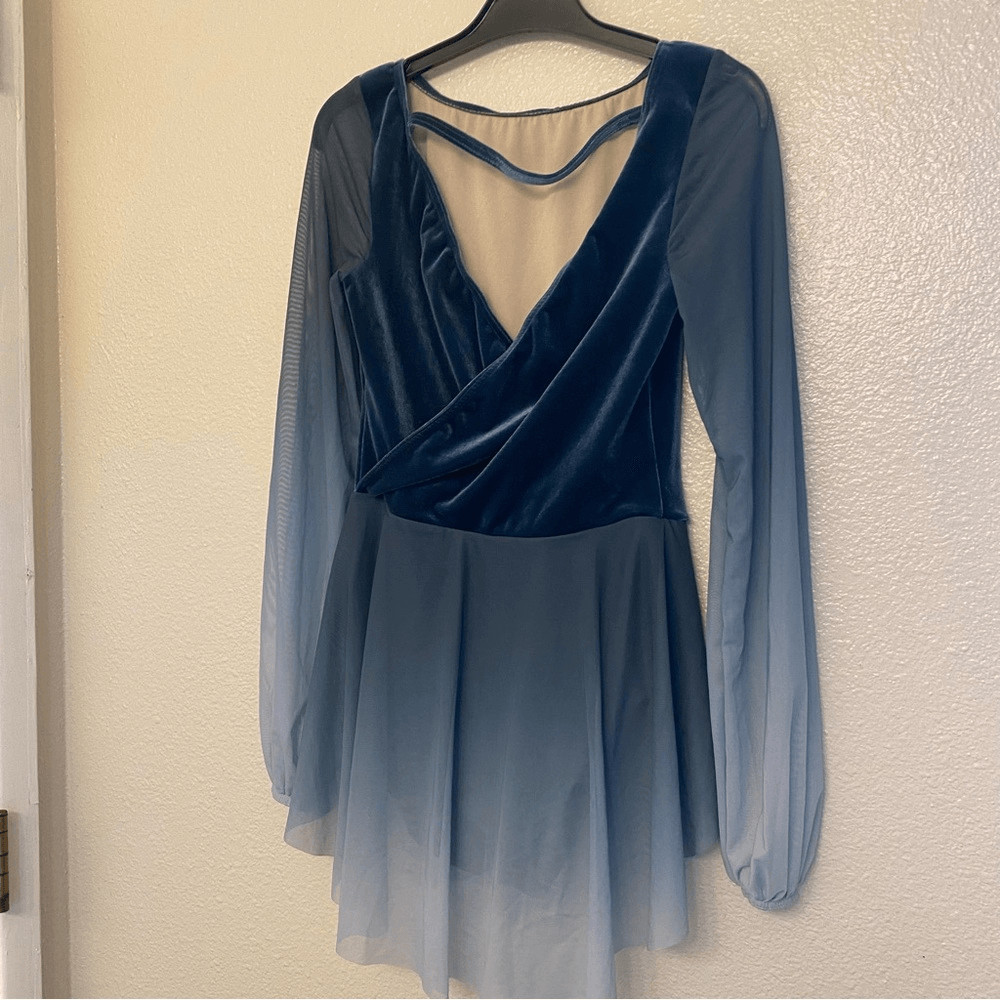 WEISSMAN Dance costume gray blue teal velvet poet sleeve Im Yours 13369 SA adult