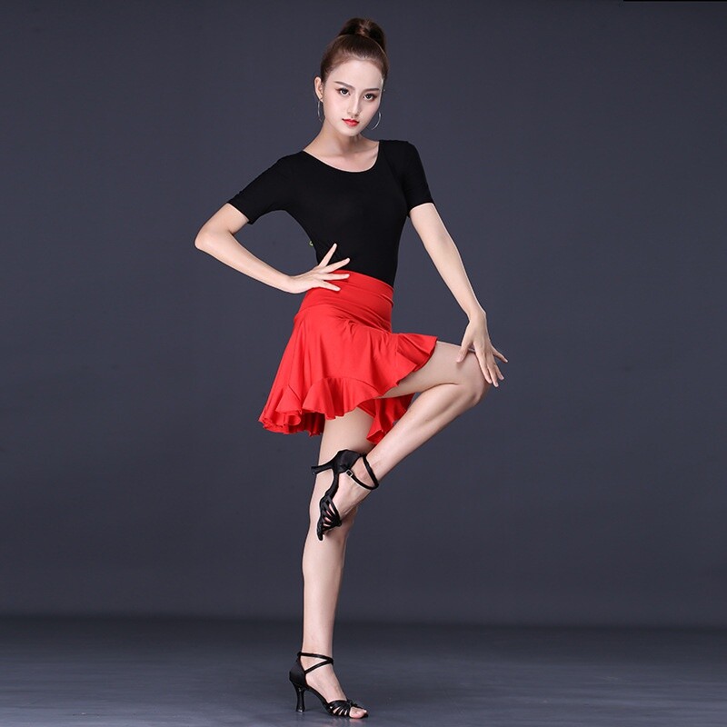 Ladies Latin Dance Mini Skater Skirt Ballroom Dancewear Leopard Solid Ruffle New