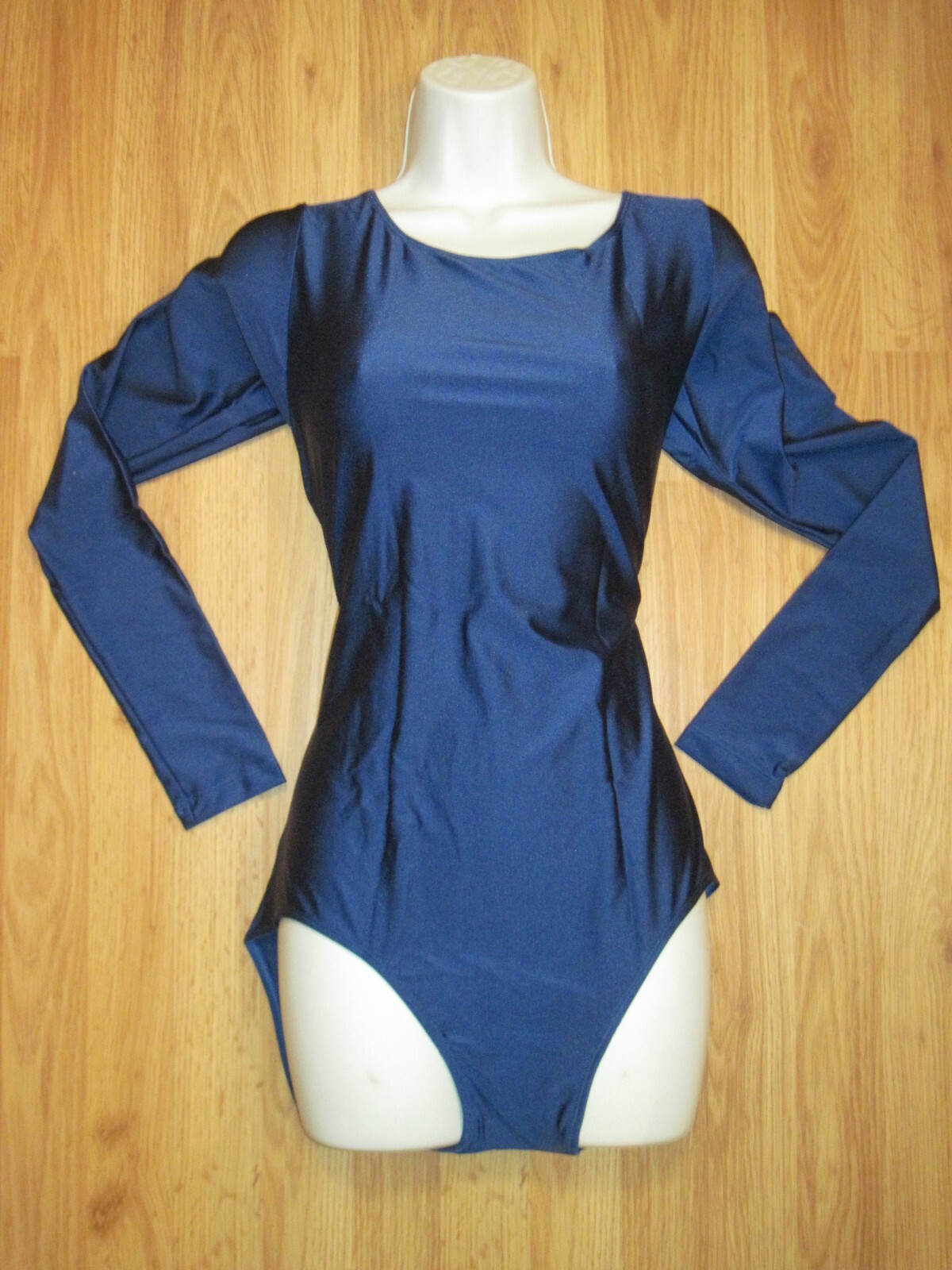 Plus Size Shiny Navy Blue Spandex Long Sleeve Scoop Neck Leotard Size XXL New