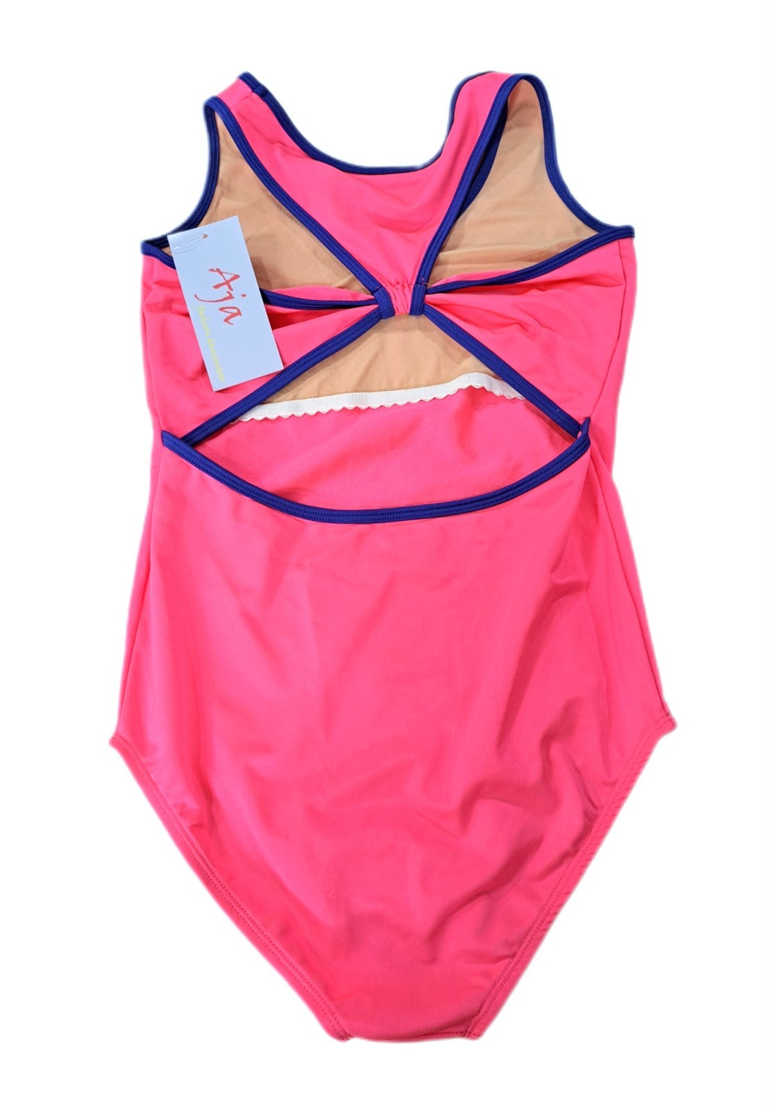 Aja VTG 90s Twisted Triangle Open Back Leotard Coolmax Bra Liner Neon Pink AM
