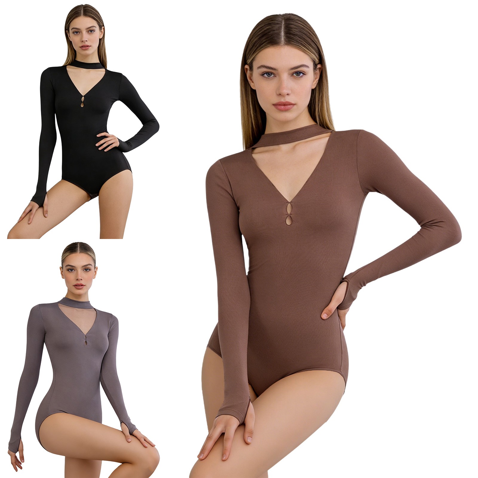 Women Workout Leotards Long Sleeves Ballet Dance Wear Figure Skating Bodysuit