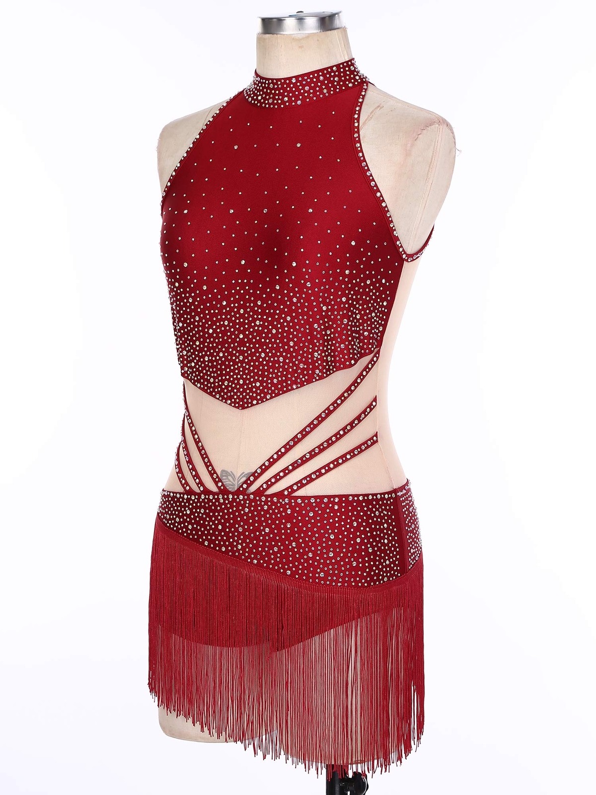 US Women Bodysuit Cocktail Costume Adorned Dancewear Gymnastics Mock Neck Ballet