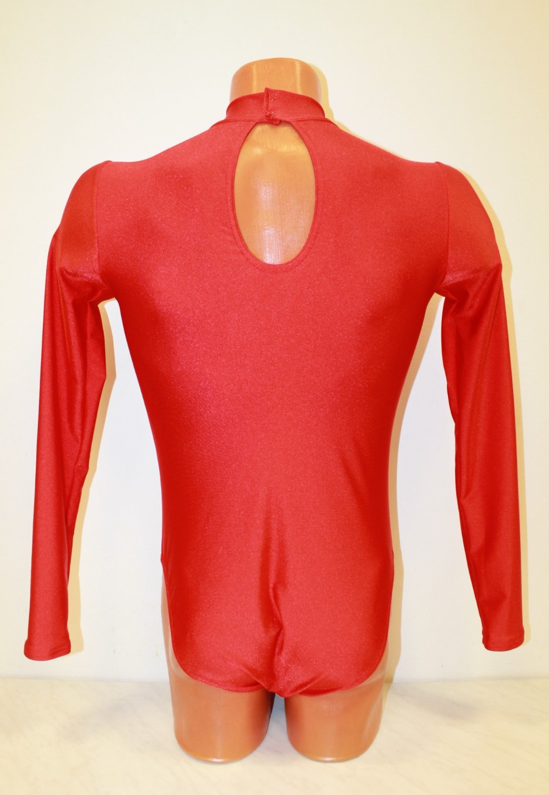 Men Leotard 159-00 Long Sleeve High Collar Bottom Closed Red Spandex Size L