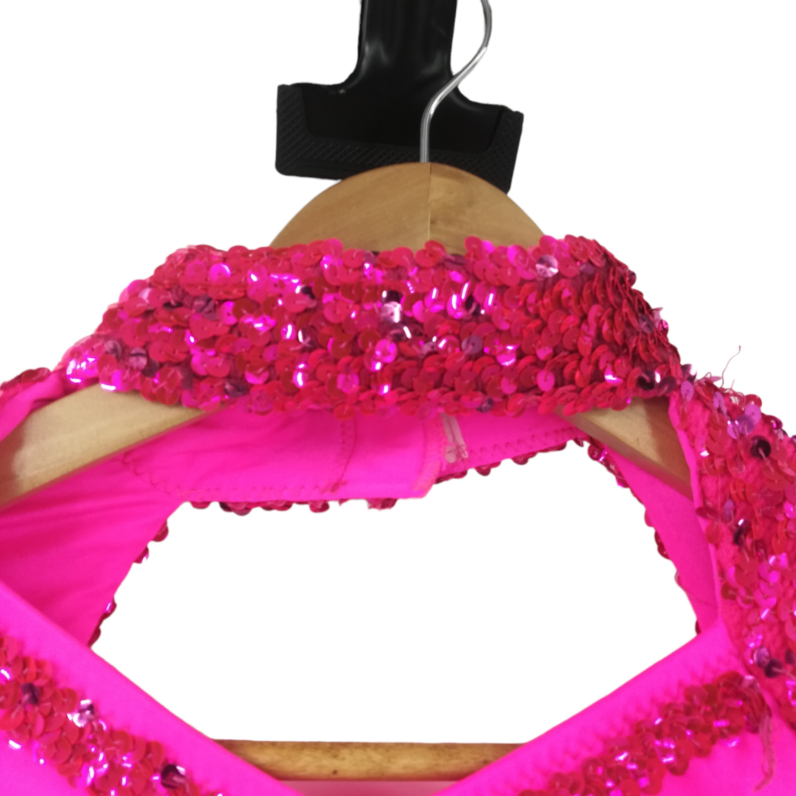 Adult Womans Long Sleeve One Piece Shorts Sequin Dance Costume Size S? Hot Pink