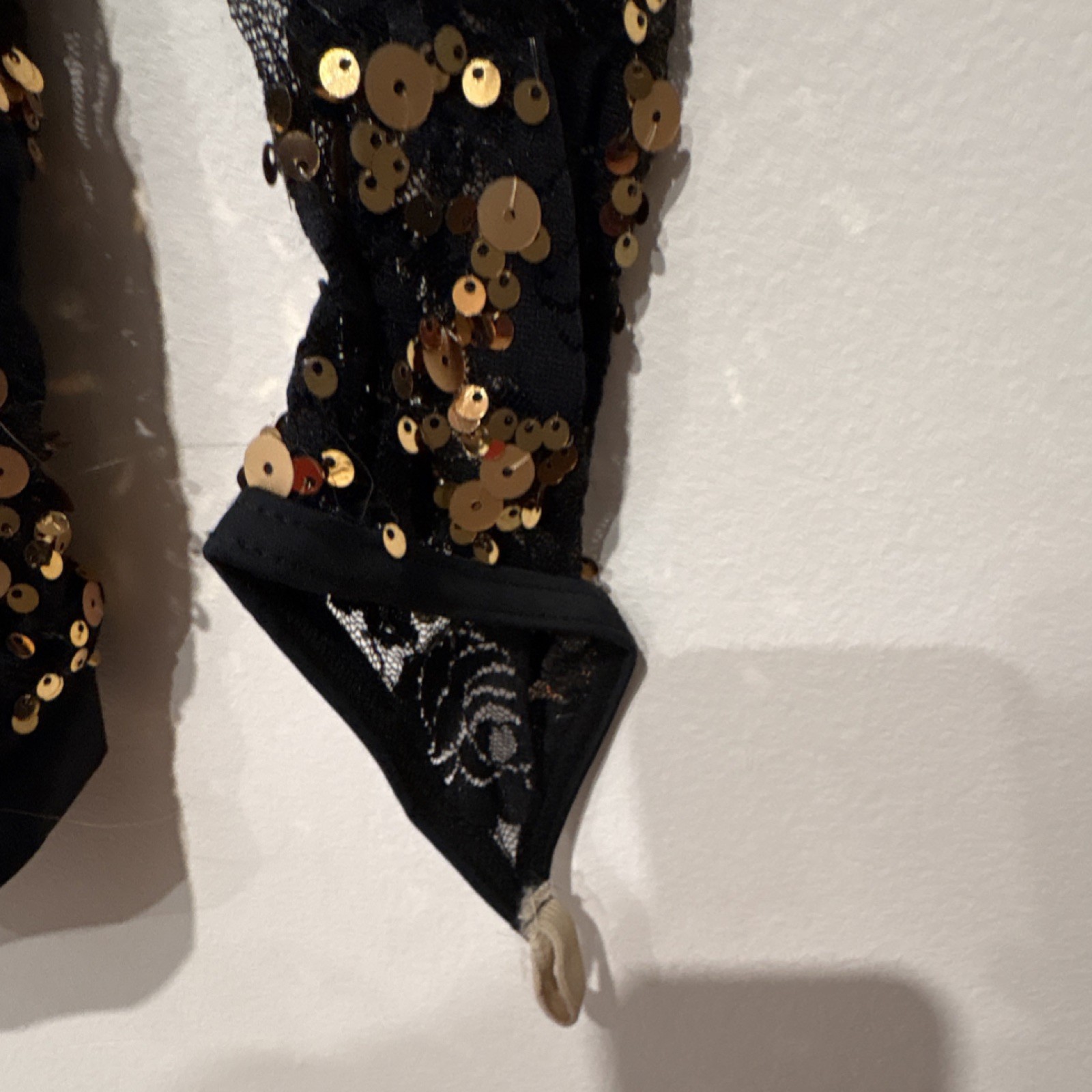 Weissman LC Black Gold Sequin Geometric Print Long Sleeve Dance Leotard