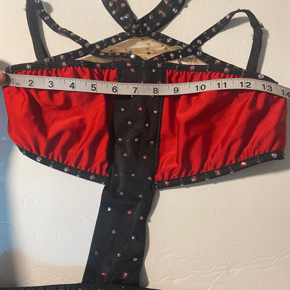 Pumpers solo Custom Jazz red fringe dance costume Mature MA-Medium adult