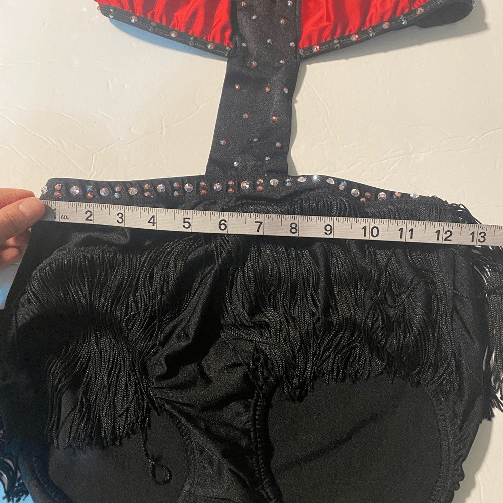 Pumpers solo Custom Jazz red fringe dance costume Mature MA-Medium adult