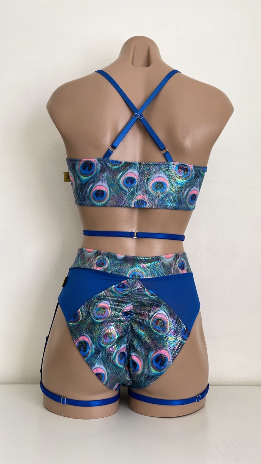 Schminke 🦚 peacock pole-dance set baby evil top & Hybrid bottoms high leg mesh