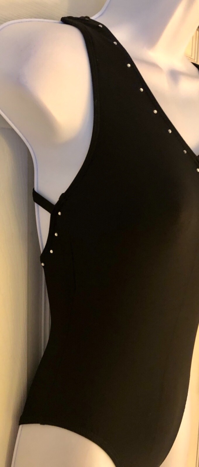 GK JAZZ DANCE LADIES SMALL BLACK ASYM SYLKTECH JA CAMISOLE LEOTARD Sz AS NWT