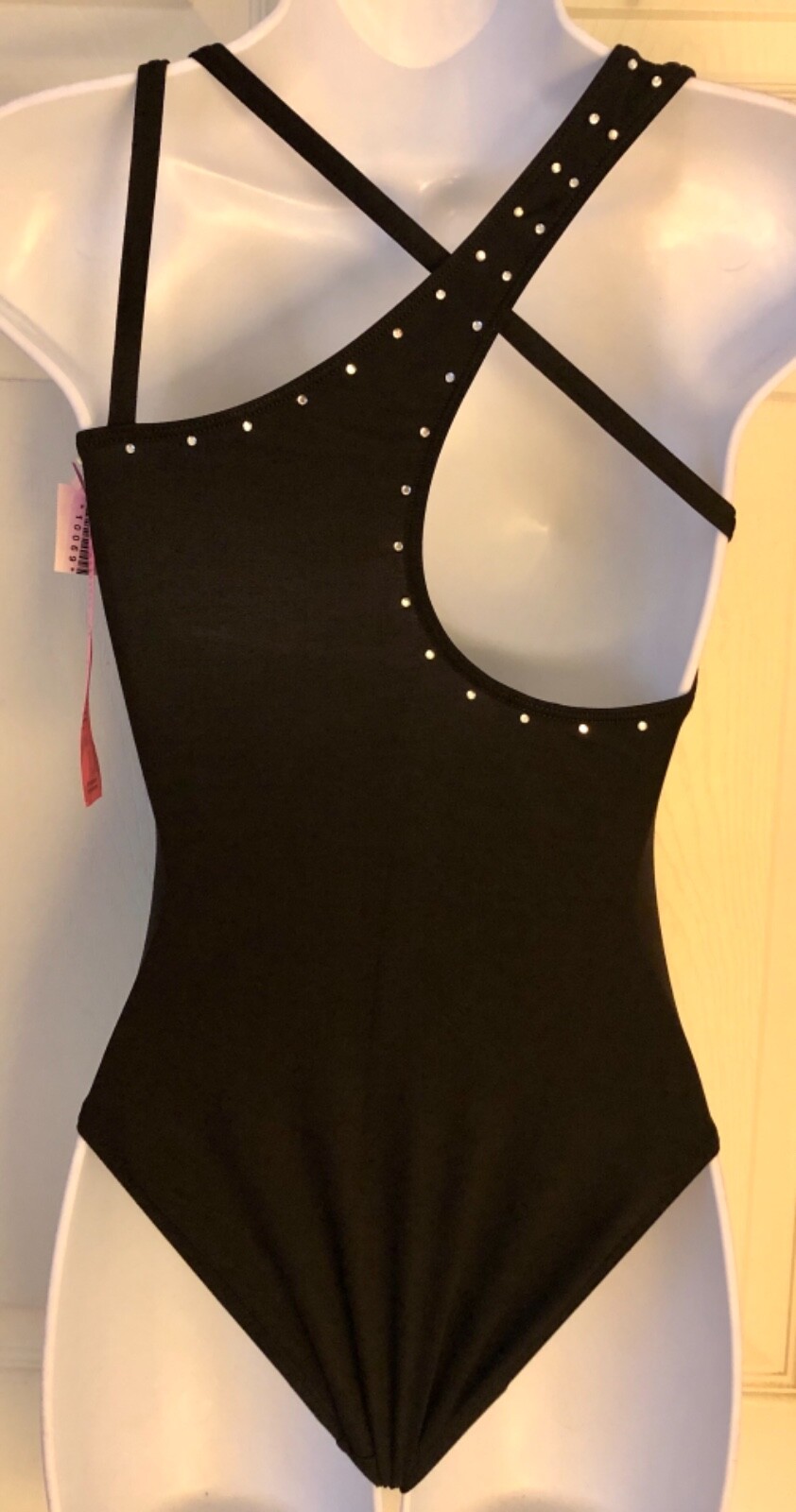 GK JAZZ DANCE LADIES SMALL BLACK ASYM SYLKTECH JA CAMISOLE LEOTARD Sz AS NWT