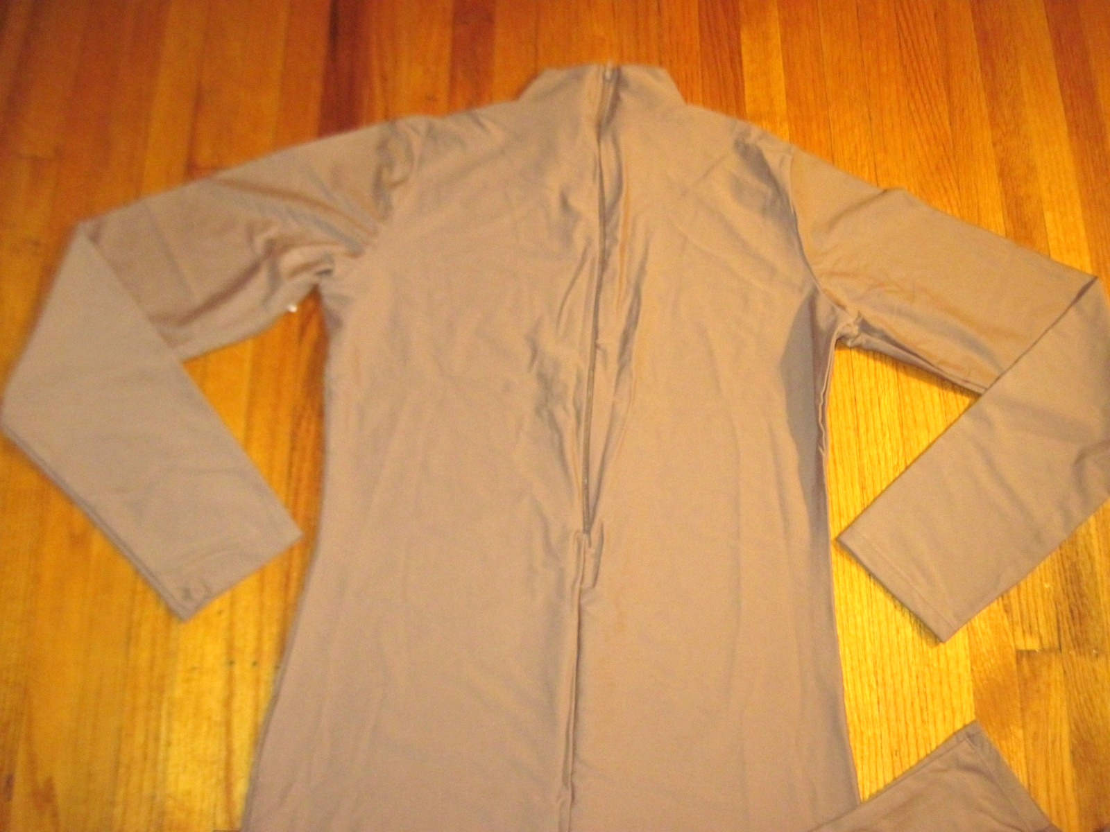 Bal Togs Mocha/Tan Shiny Spandex Long Sleeve T-Neck Foot Less Unitard Sz XL NWT