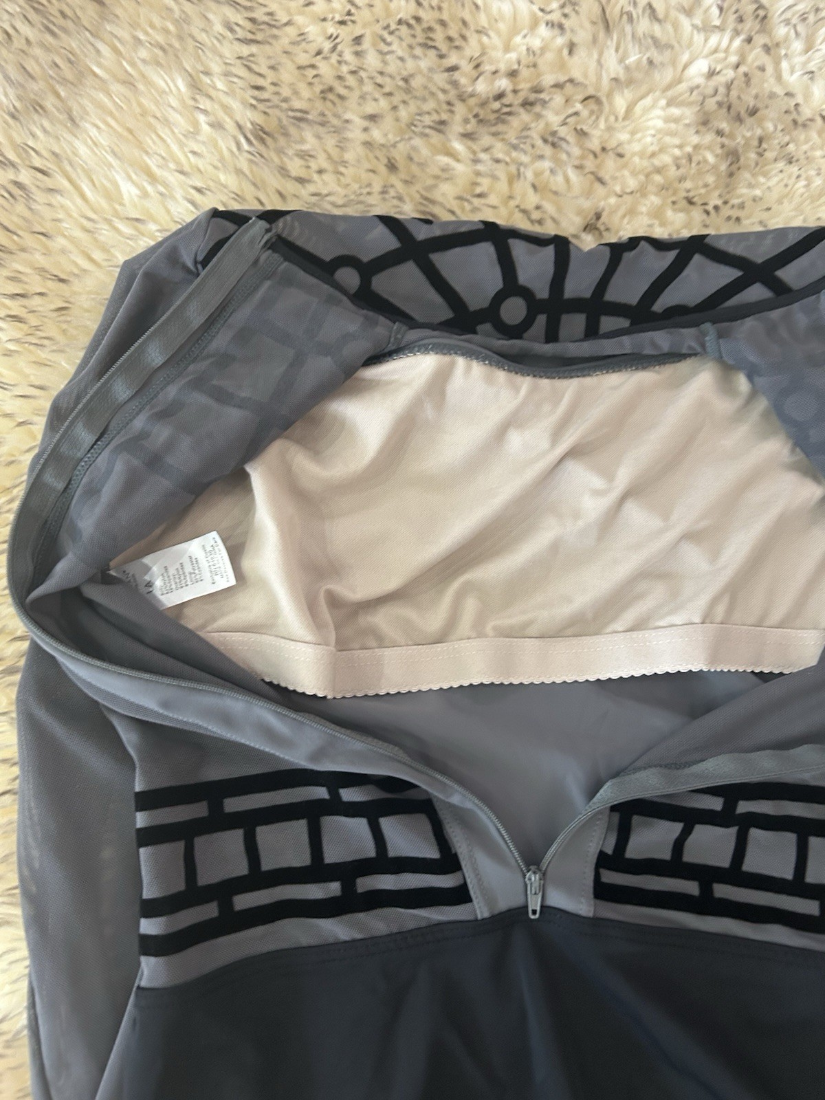 WEISSMAN Balera Dance costume gray black Geometric Lace Leotard RN 6483 Adult LA