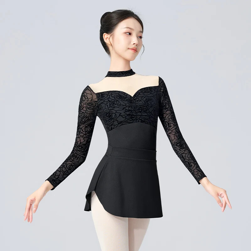 Ballet for Women Adult Black Lace Gymnastics Aerialist Long Sleeve Dance