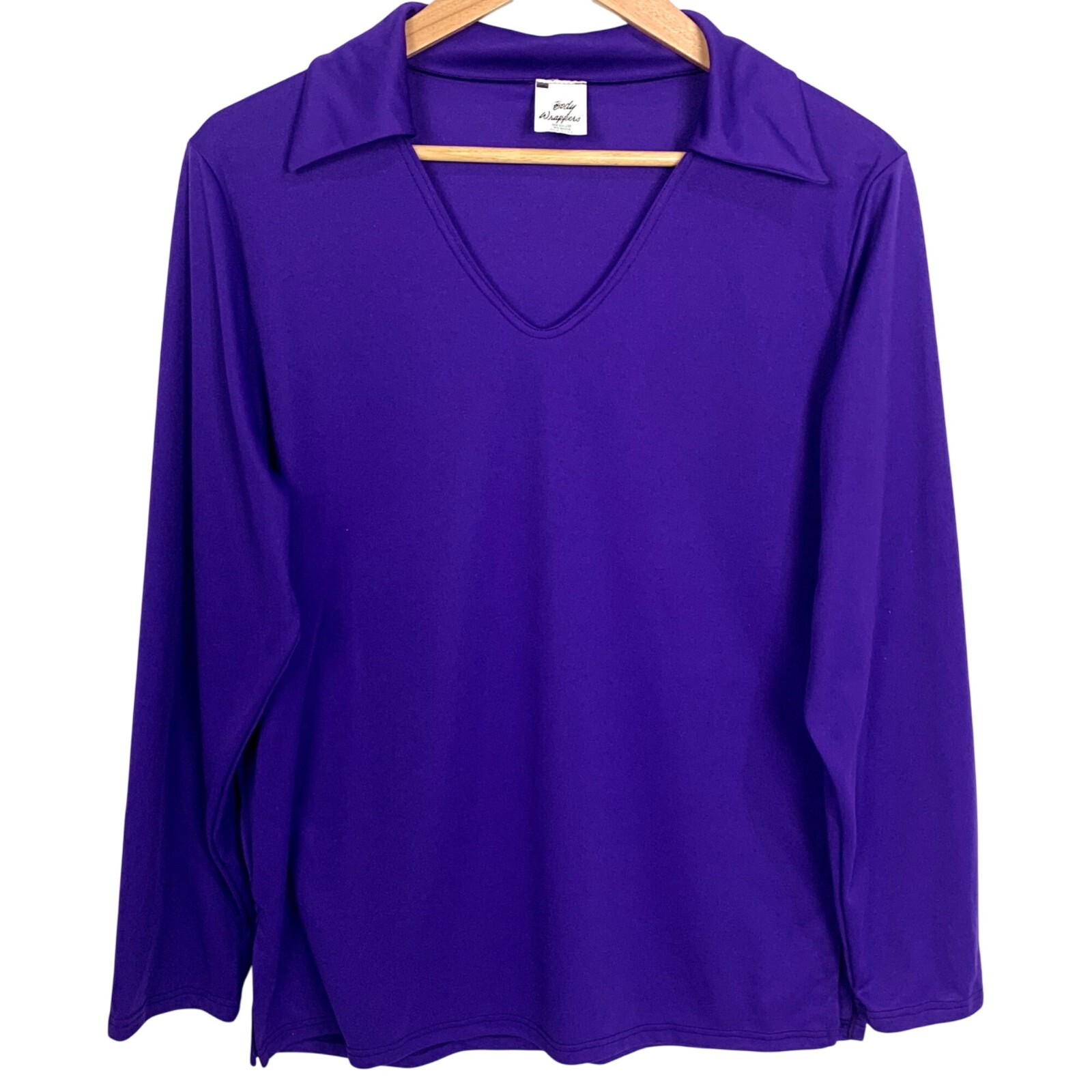 Body Wrappers Purple Long Sleeve Praise Liturgical Top M Collared Split Neck