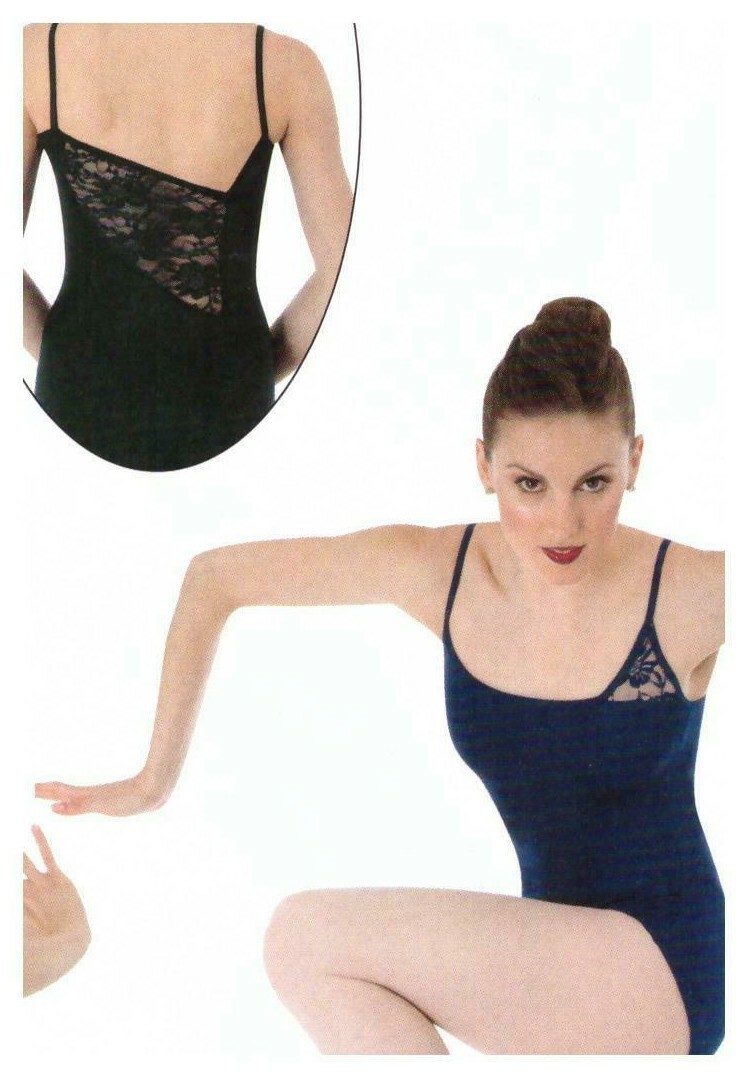 Camisole Dance leotard lace back & front Navy or black ladies P223 satin spandex