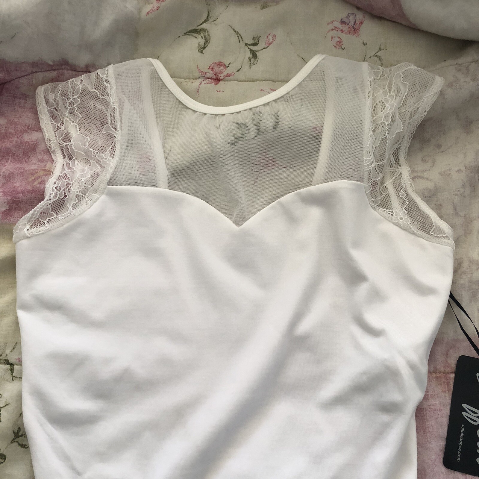 NWT Suffolk Dance Ballet Audrey Cap Sleeve Lace Leotard Large