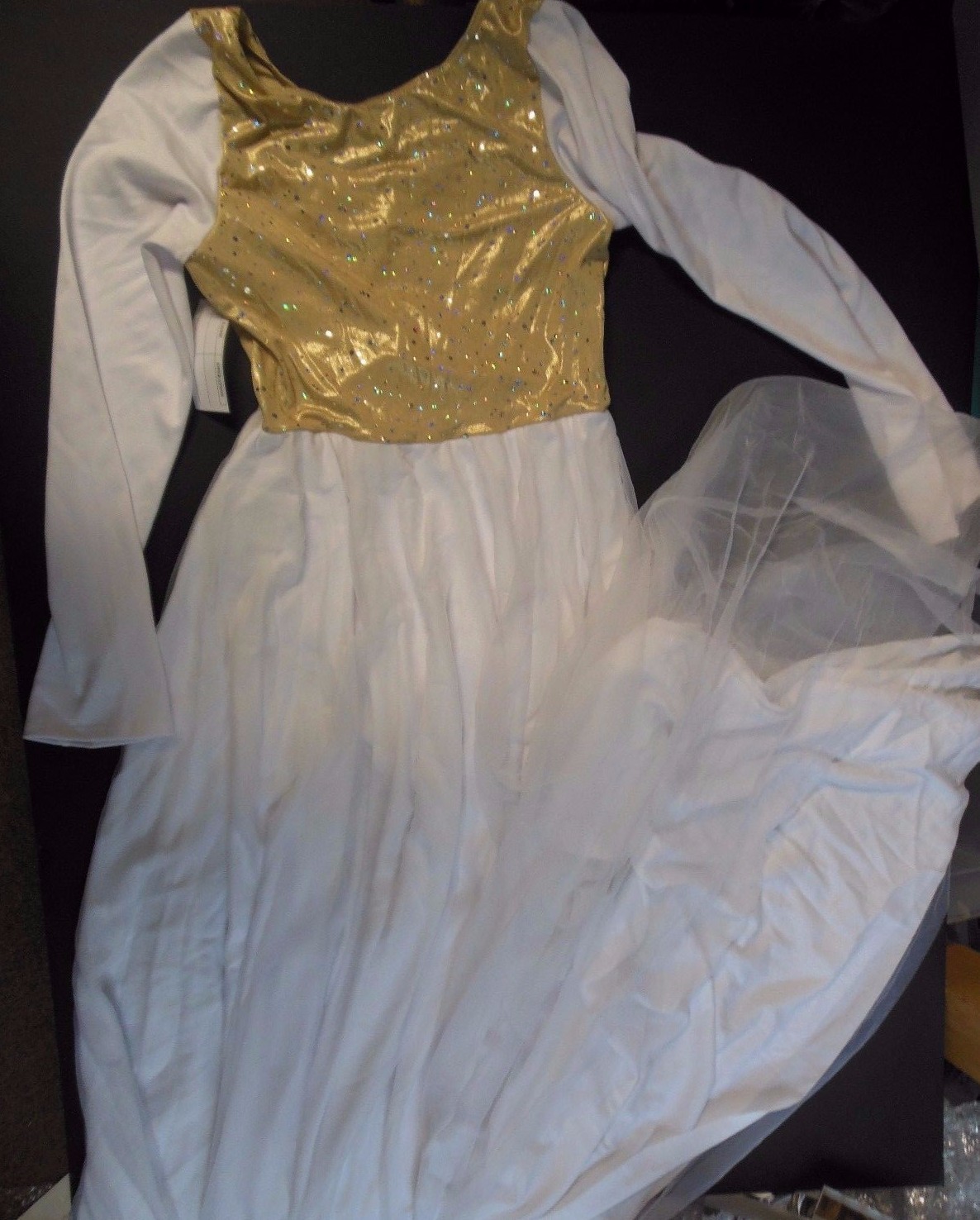 NWOT White Gold Long Sleeve Praise Dance Liturgical small A chiffon overskirt