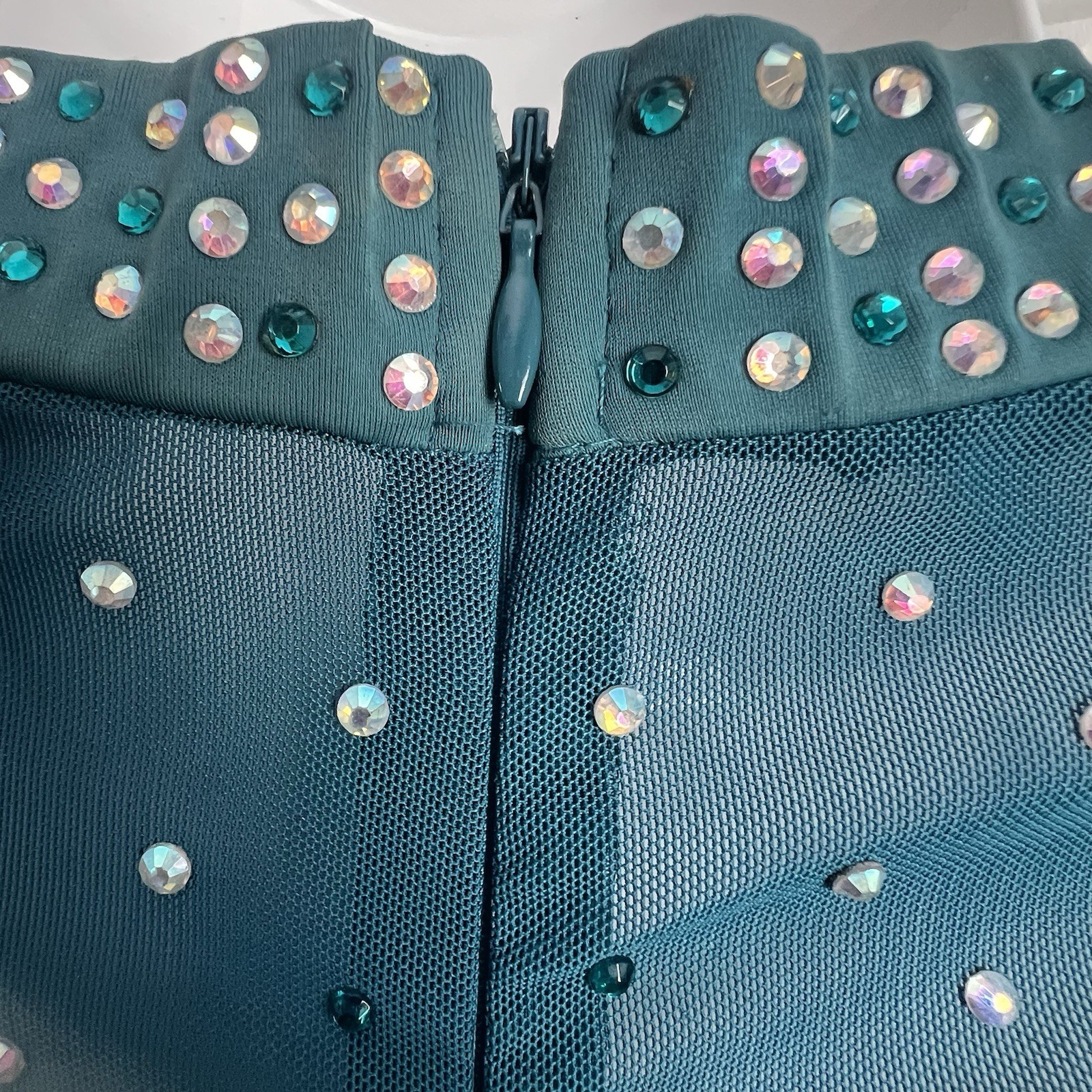 Green Pearl and Sequin Dance or Ice Skating Dress by Glamour Costumes sz MA