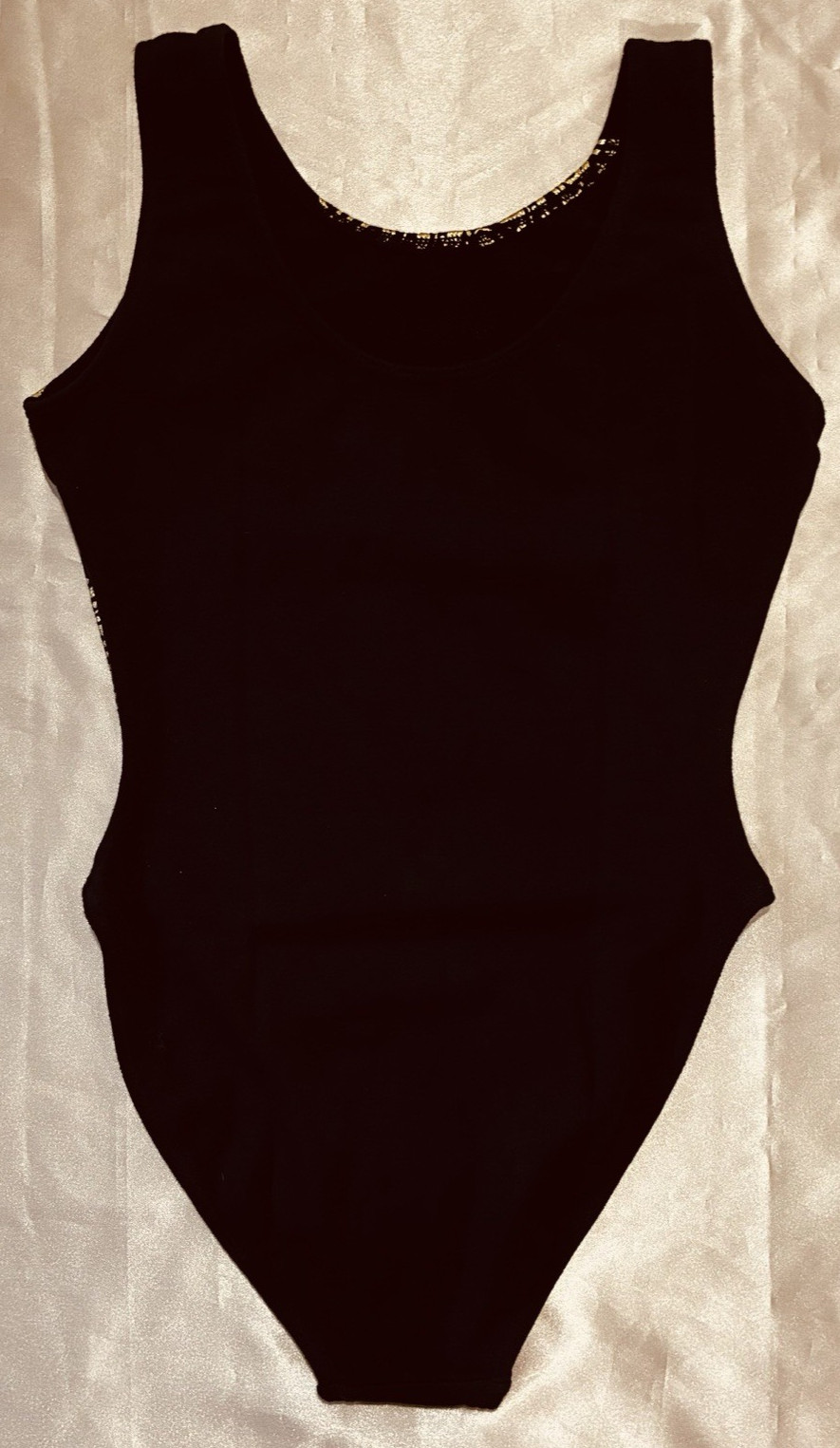 Vtg Gold Black Cotton Spandex Bodysuit Leotard S
