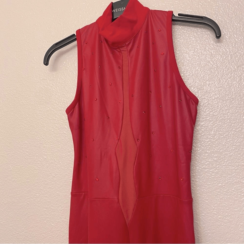 WEISSMAN Elite Dance Costume unitard mature faux leather red Debut 15882 SA