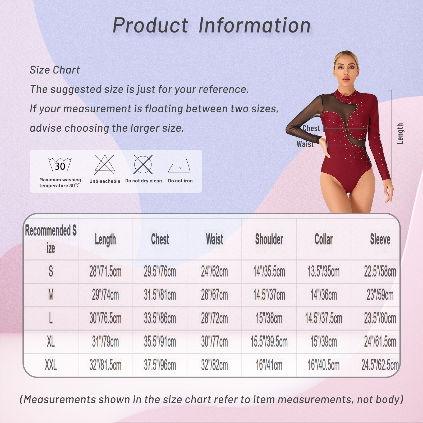 Womens Color Block Long Sleeve Bodysuit Leotard for Gymnastics Figure Skating