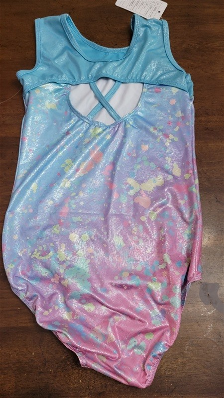 NWT Child’s 14 Sparkle Splatter Blue Pink Dance or Gymnastic Leotard 122266
