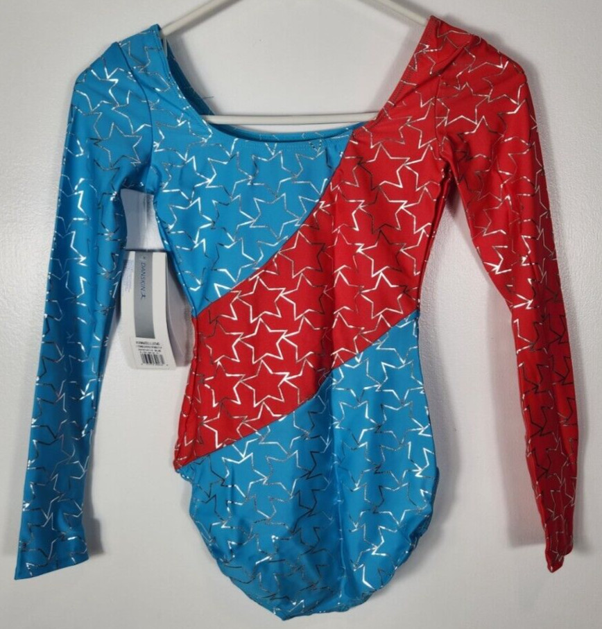 Danskin Gymnastic Women’s Petite Size XS (0-2) Patriotic Blue LS Leotard NWT