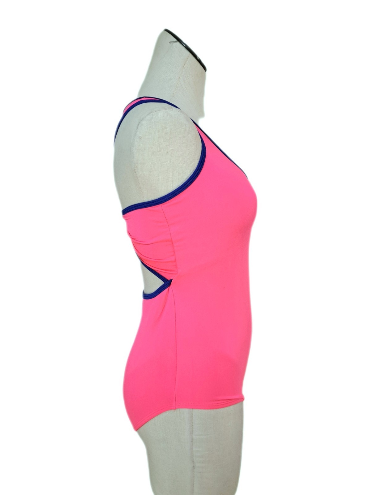 Aja VTG 90s Twisted Triangle Open Back Leotard Coolmax Bra Liner Neon Pink AM