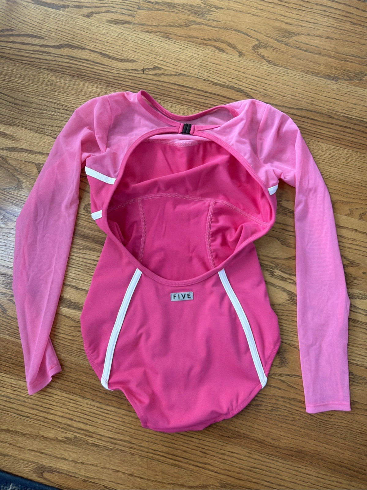 Five Dancewear Leotard Adult Small Pink Mesh Sleeve Open Back Dancewear NWOT