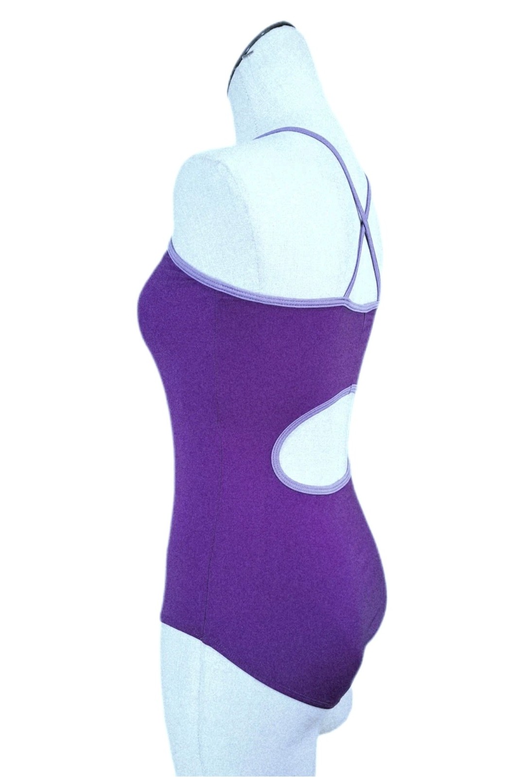 Aja VTG Keyhole Cutout Crossback Tank Leotard Purple Strappy Reversible Strap AM