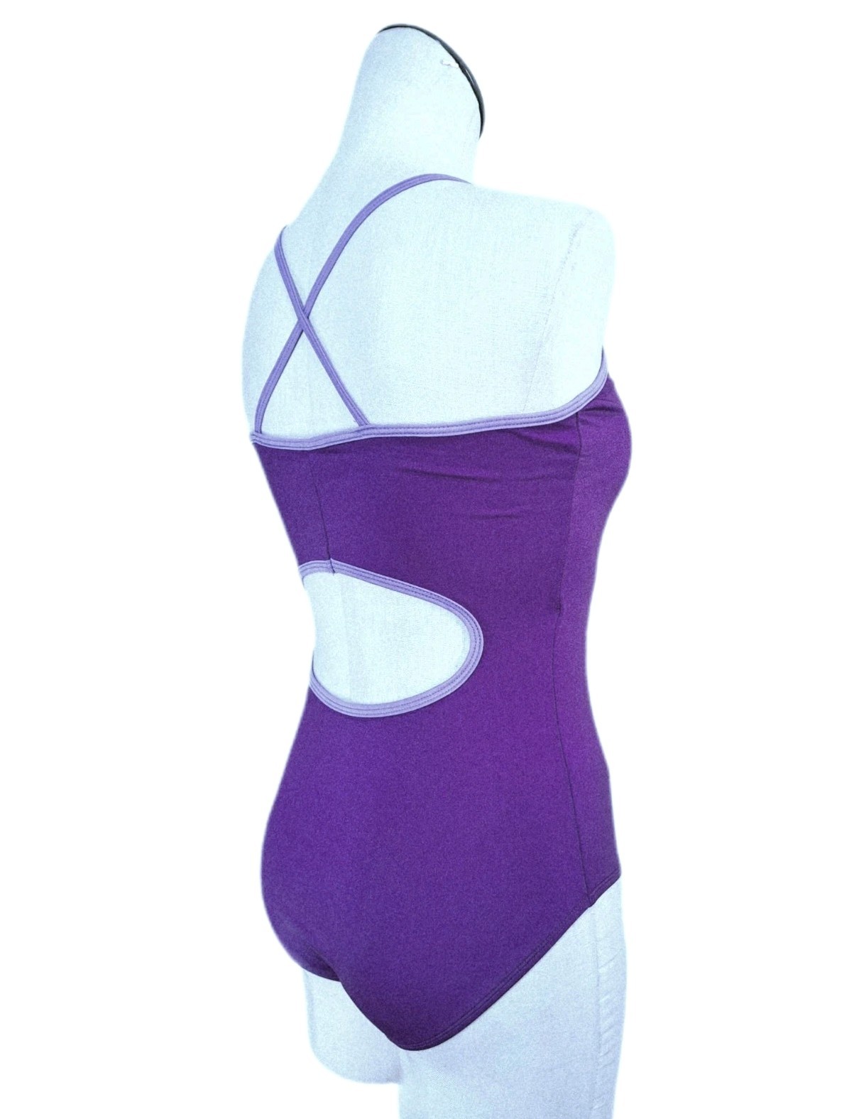 Aja VTG Keyhole Cutout Crossback Tank Leotard Purple Strappy Reversible Strap AM