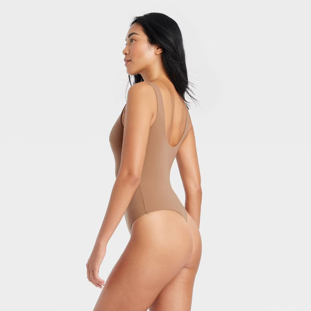 Women’s 4-Way Stretch Tank Bodysuit – Auden Brown S: Nylon Spandex Scoopneck