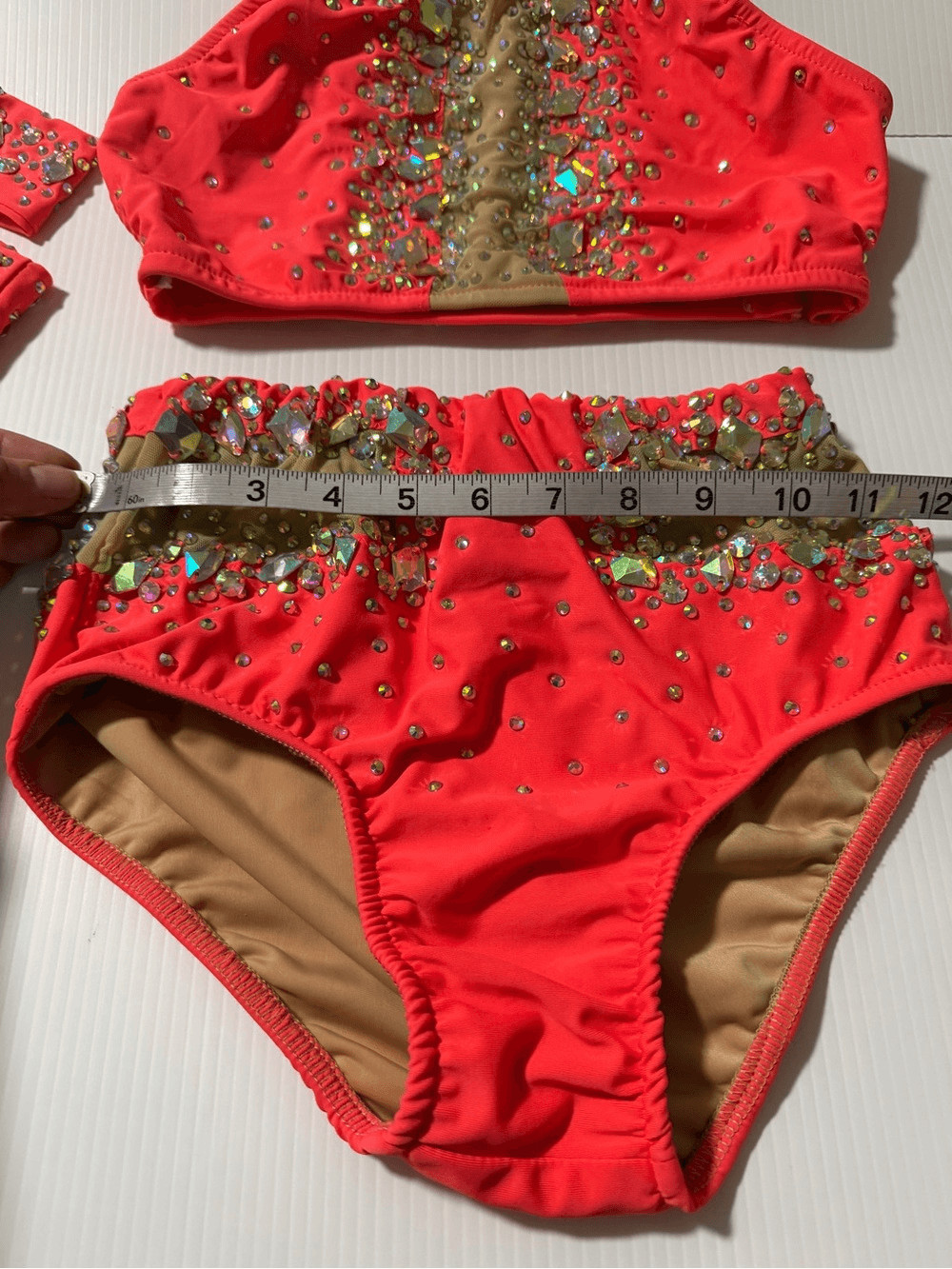 Glamour competition solo dance costume coral 2 piece jazz sassy bling SA adult