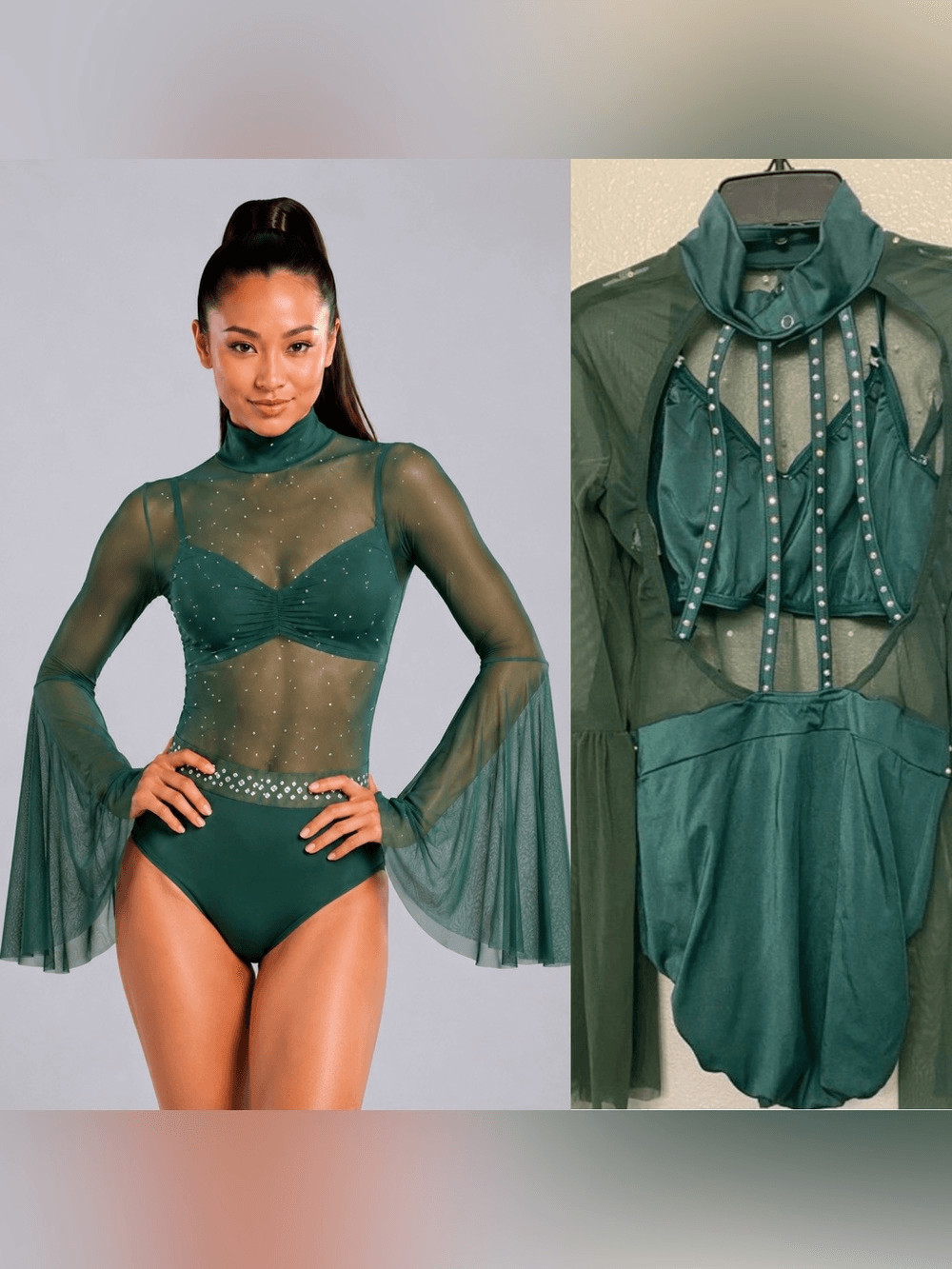 Kelle Dance competition costume solo green mesh lyrical contemporary MA adult