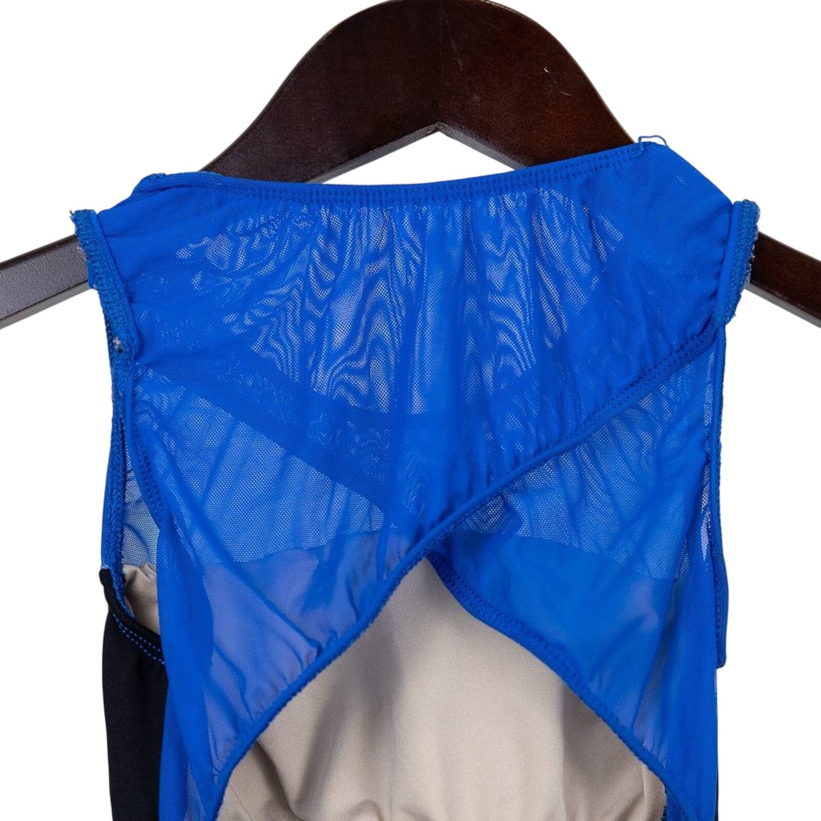 Danzmotion blue/black color block tank leotard, size XS.