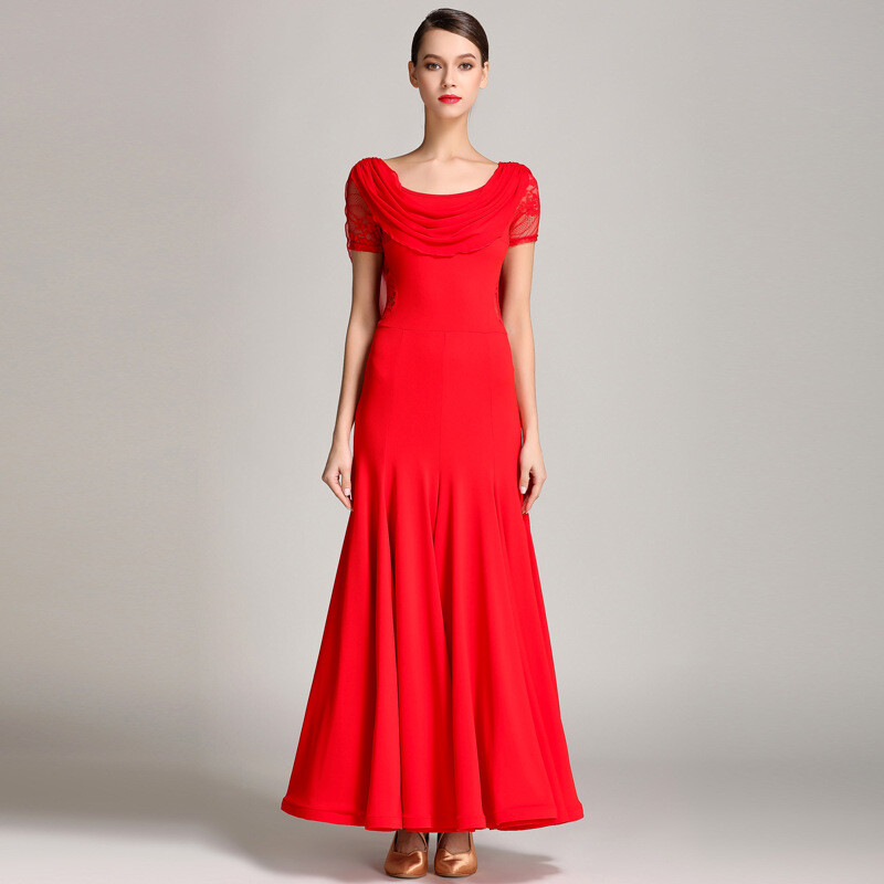 Women Cowl Neck Long Dance Dress Waltz Modern Tango Ballroom Dancewear Fashion