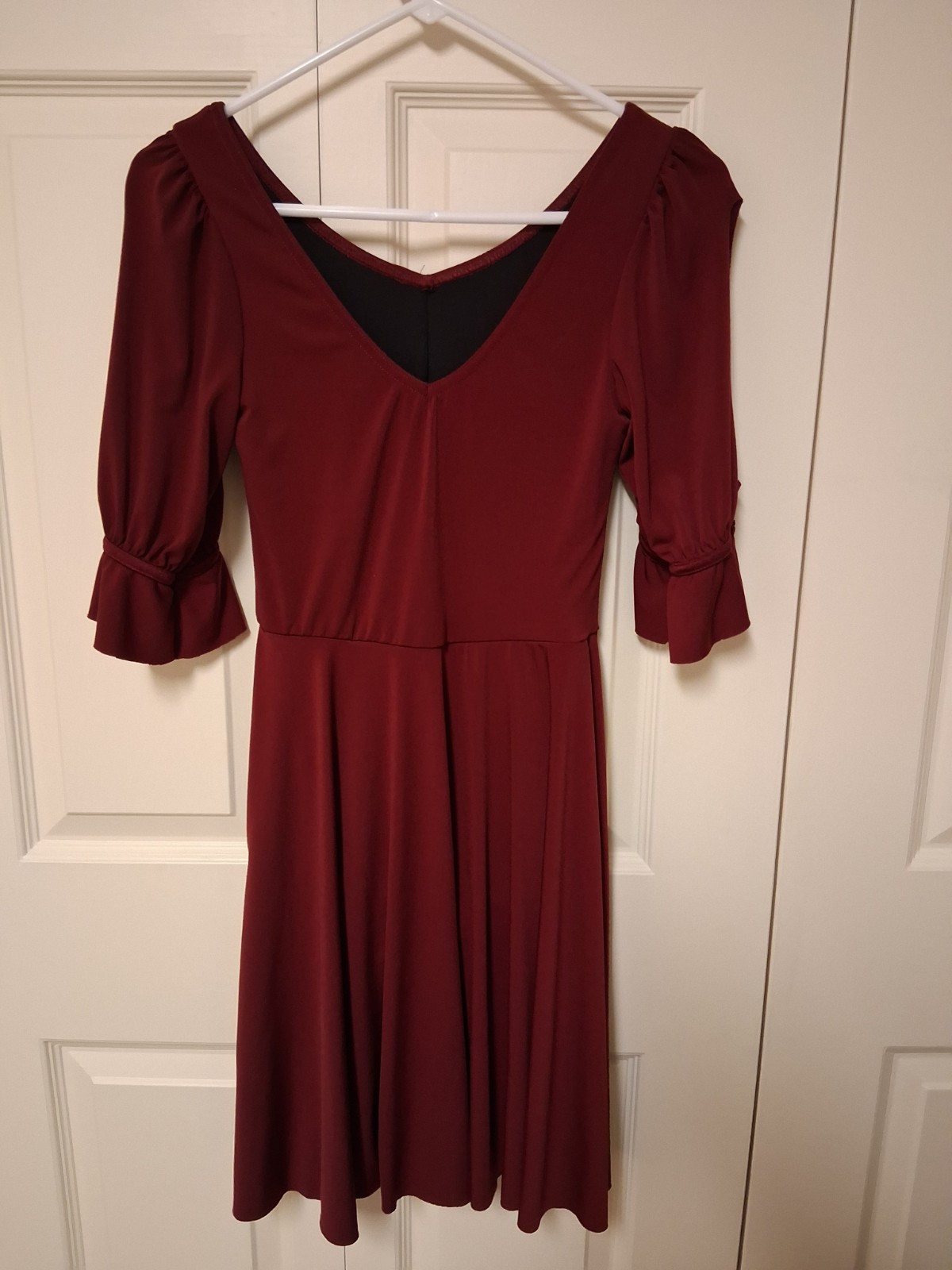 Weissman SA Burgundy Women’s Dance Leotard with Skirt Ruched Front Sleeves SA
